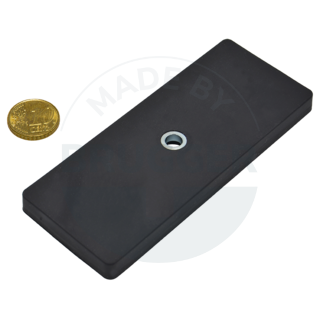 Rubberised magnet systems rectangular black with hole and countersink  | © BruggerGmbH