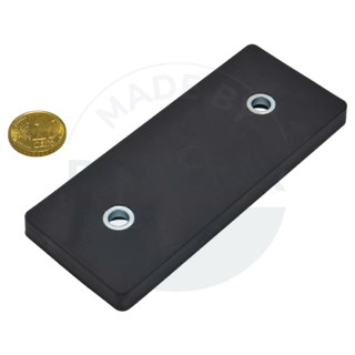 Rubberised magnet systems rectangular black with hole and countersink  | © BruggerGmbH