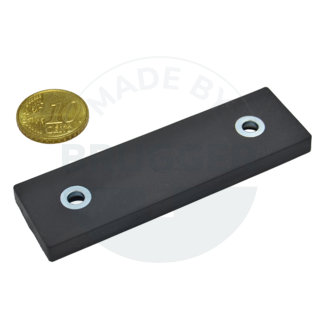 Rubberised magnet systems rectangular black with hole and countersink  | © BruggerGmbH