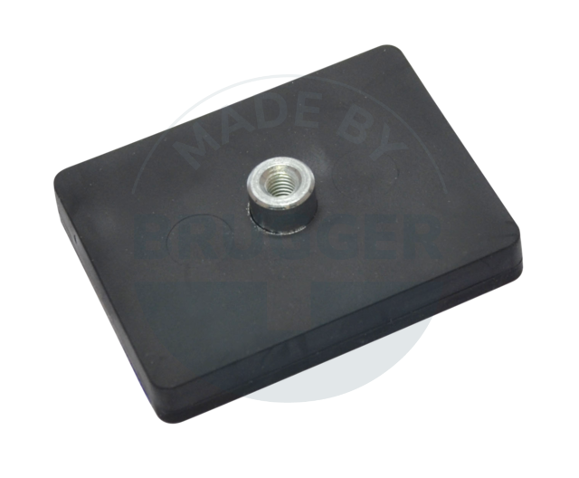 Rubberised magnet system with threaded bush rectangular black | © Brugger GmbH