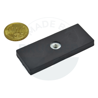 Rubberised magnet system with internal thread rectangular black | © Brugger GmbH