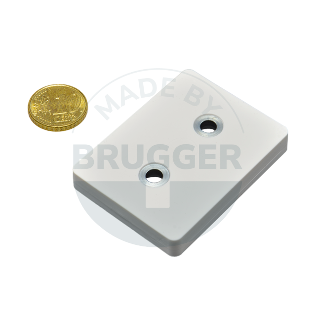 Gummiertes Magnetsystem mit Bohrung und Senkung rechteckig weiß | © Brugger GmbH
