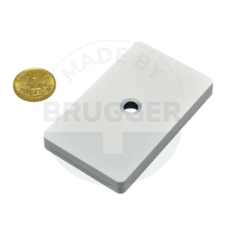 Rubberised magnet system with hole and countersink rectangular white | © Brugger GmbH