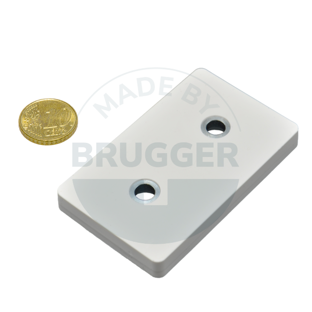 Gummiertes Magnetsystem mit Bohrung und Senkung rechteckig weiß | © Brugger GmbH