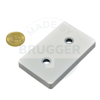 Rubberised magnet system with hole and countersink rectangular white | © Brugger GmbH