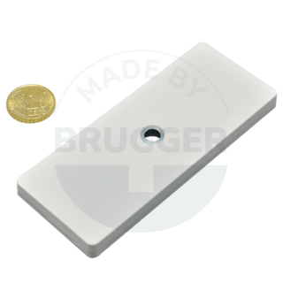 Rubberised magnet system with hole and countersink rectangular white | © Brugger GmbH