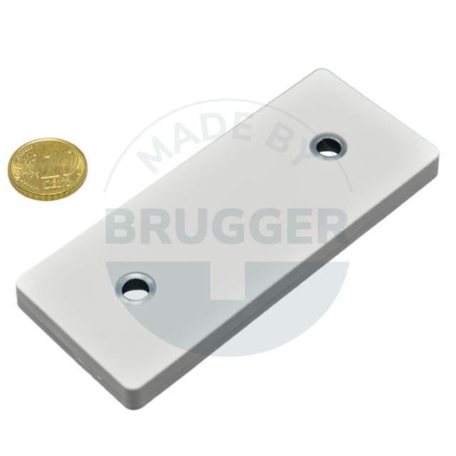 Gummiertes Magnetsystem mit Bohrung und Senkung rechteckig weiß | © Brugger GmbH