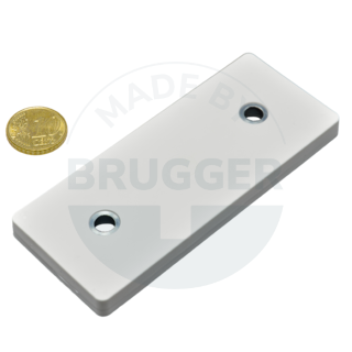 Rubberised magnet system with hole and countersink rectangular white | © Brugger GmbH