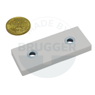 Rubberised magnet system with hole and countersink rectangular white | © Brugger GmbH