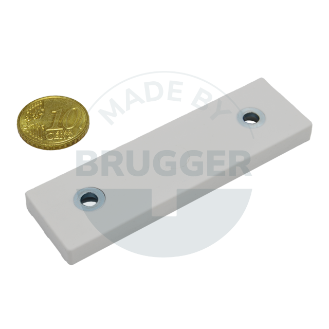 Gummiertes Magnetsystem mit Bohrung und Senkung rechteckig weiß | © Brugger GmbH