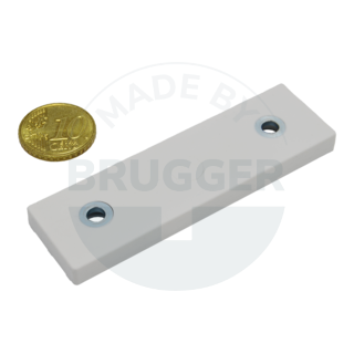 Rubberised magnet system with hole and countersink rectangular white | © Brugger GmbH