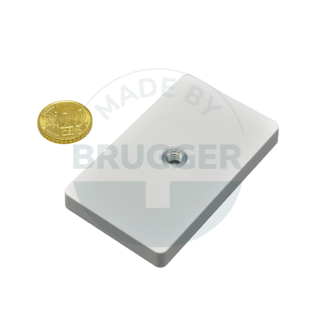 Gummiertes Magnetsystem mit Innengewinde rechteckig weiß | © Brugger GmbH