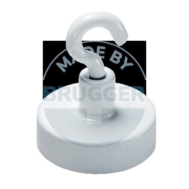 Hakenmagnet mit Metallgehäuse rund, weiß lackiert | © Brugger GmbH