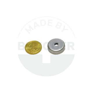 Pot magnet stainless steel housing with bore and countersink 20mm made of hard ferrite | © Brugger GmbH