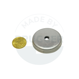 Pot magnet stainless steel housing with bore and countersink 40mm made of hard ferrite | © Brugger GmbH