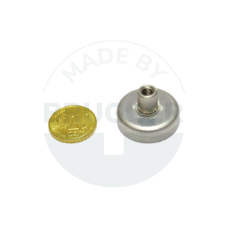 Topfmagnet Edelstahlgehäuse mit Gewindebuchse 25mm M5 aus Hartferrit | © Brugger GmbH