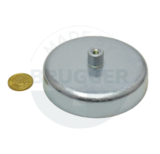 Pot magnet made of hard ferrite steel housing with threaded bush galvanised 80mm M6 | © Brugger GmbH