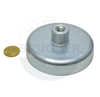 Pot magnet made of hard ferrite steel housing with threaded bush galvanised 80mm M10 | © Brugger GmbH