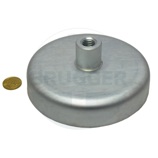 Pot magnet made of hard ferrite steel housing with threaded bush galvanised 125mm M14 | © Brugger GmbH