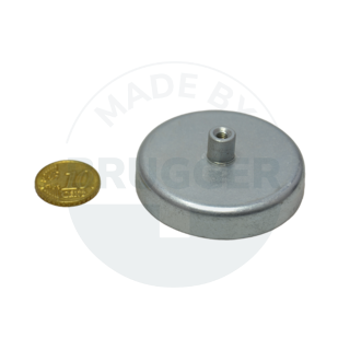 Pot magnet made of hard ferrite steel housing with threaded bush galvanised 50mm M4 | © Brugger GmbH