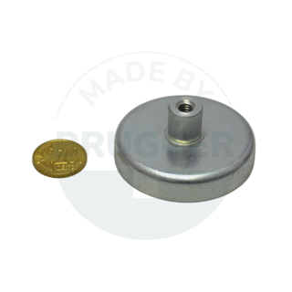 Pot magnet made of hard ferrite steel housing with threaded bush galvanised 50mm M6 | © Brugger GmbH