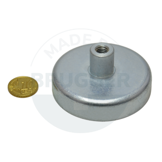 Pot magnet made of hard ferrite steel housing with threaded bush galvanised 63mm M8 | © Brugger GmbH