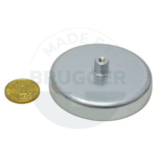Pot magnet made of hard ferrite steel housing with threaded bush galvanised 57mm M4 | © Brugger GmbH