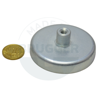 Pot magnet made of hard ferrite steel housing with threaded bush galvanised 57mm M6 | © Brugger GmbH