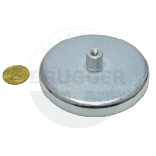 Pot magnet made of hard ferrite steel housing with threaded bush galvanised 80mm M6 | © Brugger GmbH