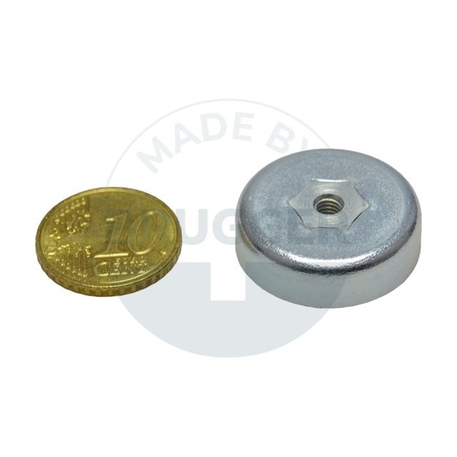 Topfmagnet aus Hartferrit Stahlgehäuse mit Innengewinde M4 verzinkt  ⌀25mm | © Brugger GmbH
