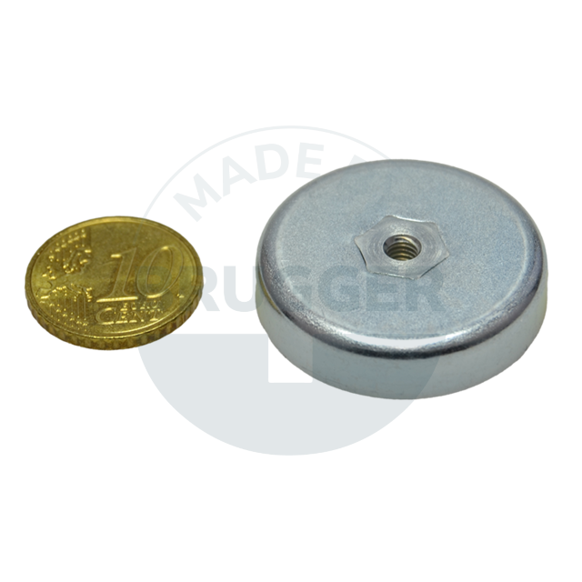 Topfmagnet aus Hartferrit Stahlgehäuse mit Innengewinde M4 verzinkt ⌀32mm | © Brugger GmbH