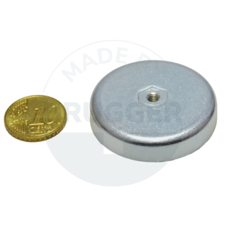 Aimant en forme de pot en ferrite dure Boîtier en acier avec filetage intérieur M4 galvanisé ⌀40mm | © Brugger GmbH