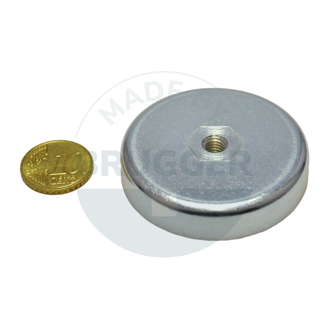 Topfmagnet aus Hartferrit Stahlgehäuse mit Innengewinde M6 verzinkt ⌀50mm | © Brugger GmbH