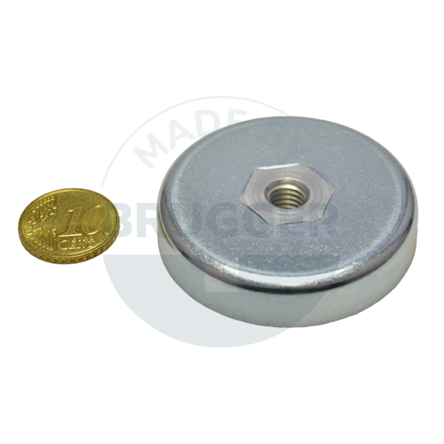 Topfmagnet aus Hartferrit Stahlgehäuse mit Innengewinde M8 verzinkt ⌀50mm | © Brugger GmbH