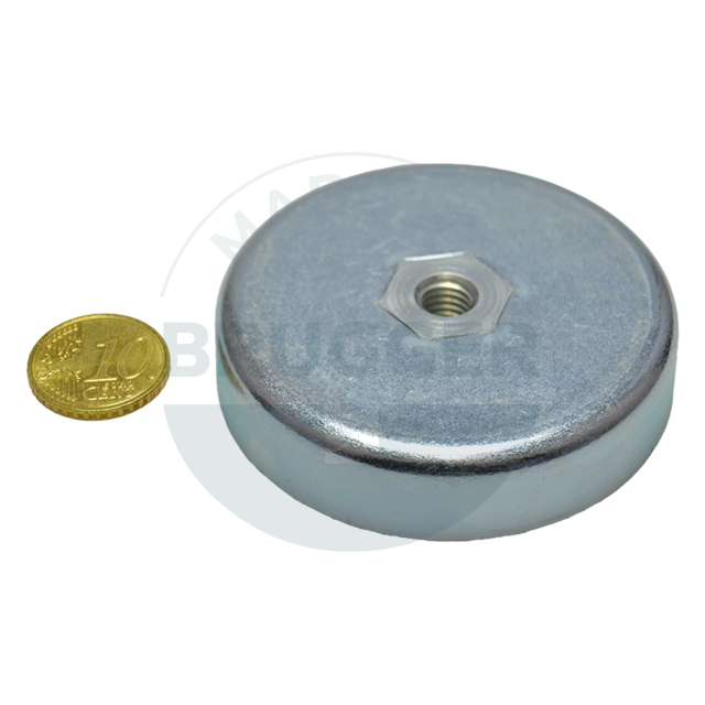 Topfmagnet aus Hartferrit Stahlgehäuse mit Innengewinde M8 verzinkt ⌀63mm | © Brugger GmbH