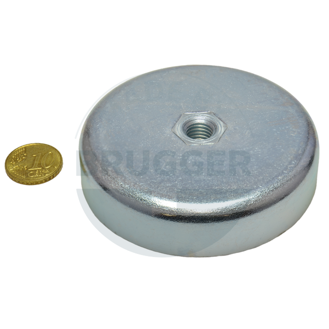 Topfmagnet aus Hartferrit Stahlgehäuse mit Innengewinde M10 verzinkt ⌀80mm | © Brugger GmbH