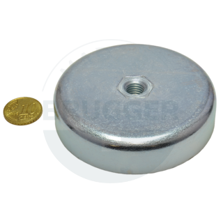 Topfmagnet aus Hartferrit Stahlgehäuse mit Innengewinde M10 verzinkt ⌀80mm | © Brugger GmbH