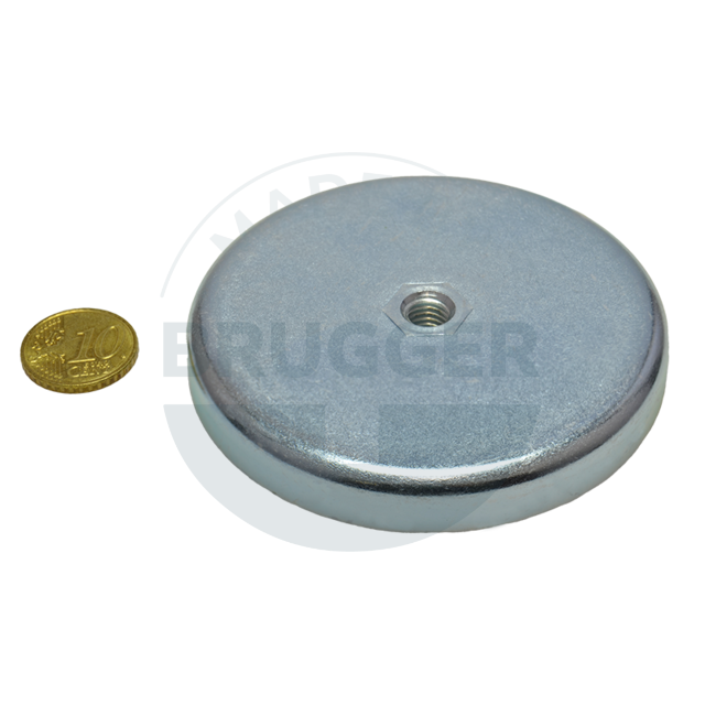 Topfmagnet aus Hartferrit Stahlgehäuse mit Innengewinde M8 verzinkt ⌀80mm | © Brugger GmbH