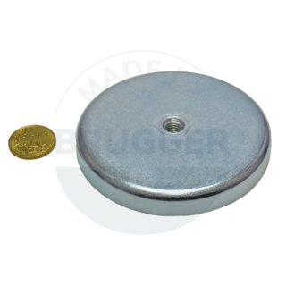 Topfmagnet aus Hartferrit Stahlgehäuse mit Innengewinde M8 verzinkt ⌀80mm | © Brugger GmbH
