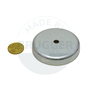 Pot magnet made of hard ferrite steel housing with cylinder bore galvanised 57mm | © Brugger GmbH