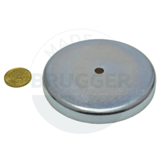 Pot magnet made of hard ferrite steel housing with cylinder bore galvanised 80mm | © Brugger GmbH