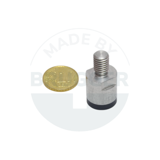 Topfmagnet aus NdFeB Edelstahlgehäuse mit Außengewinde gummierte Haftfläche 16mm M8 | © Brugger GmbH