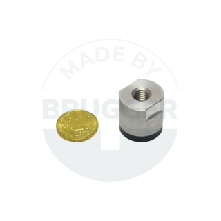 Aimant à pot en NdFeB boîtier en acier inoxydable avec filetage intérieur surface d'adhérence caoutchoutée 20mm M8 | © Brugger GmbH