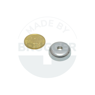 Pot magnet of NdFeB steel housing punched with bore and countersink galvanised 20mm | © Brugger GmbH