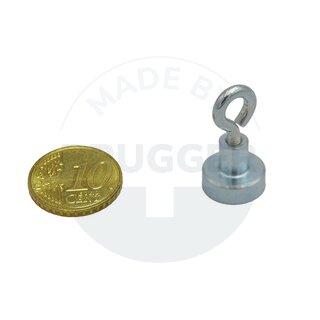 Pot magnet made of NdFeB, steel housing as a complete system with eyelet galvanised⌀13mm | © Brugger GmbH