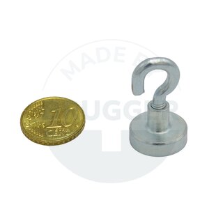 Pot magnet made of NdFeB, steel housing as a complete system with galvanised hook ⌀16mm | © Brugger GmbH