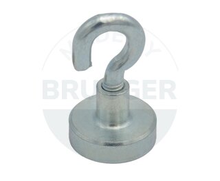 Topfmagnet aus NdFeB, Stahlgehäuse als Komplettsystem mit Haken verzinkt ⌀16mm | © Brugger GmbH