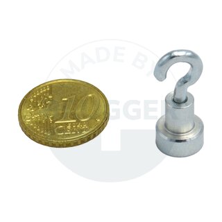 Aimant en pot en NdFeB, boîtier en acier comme système complet avec crochet galvanisé ⌀10mm | © Brugger GmbH