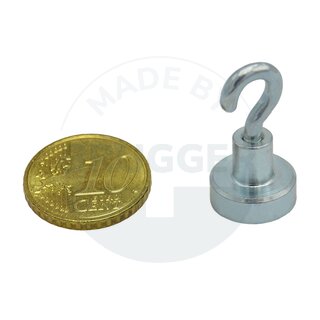 Pot magnet made of NdFeB, steel housing as a complete system with galvanised hook ⌀13mm | © Brugger GmbH