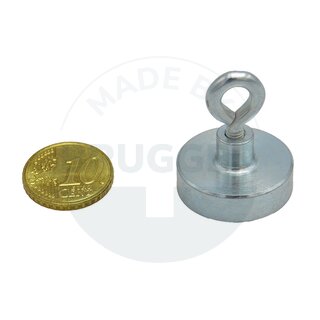 Pot magnet made of NdFeB, steel housing as a complete system with eyelet galvanised⌀25mm | © Brugger GmbH